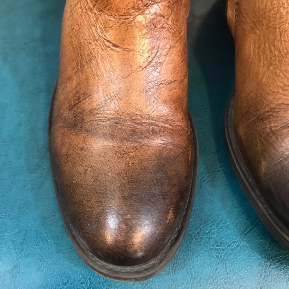 Vince Camuto Brown Leather Factory Distressed Embellished Heel Tall Boots 7.5 B - Picture 9 of 12